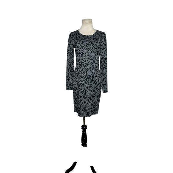 Banana Republic gray black leopard print long sleeves sheath dress size 4 - Picture 8 of 13
